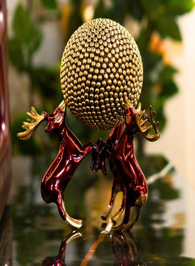 The ArtAge 3 Deer Ball Brass Centre Table Showpiece Statue Vastu Decorative Items for Living Room Brass Decor Items Home Decor Gifting and Decoration (Deer Ball Cherry 1) - Image 1